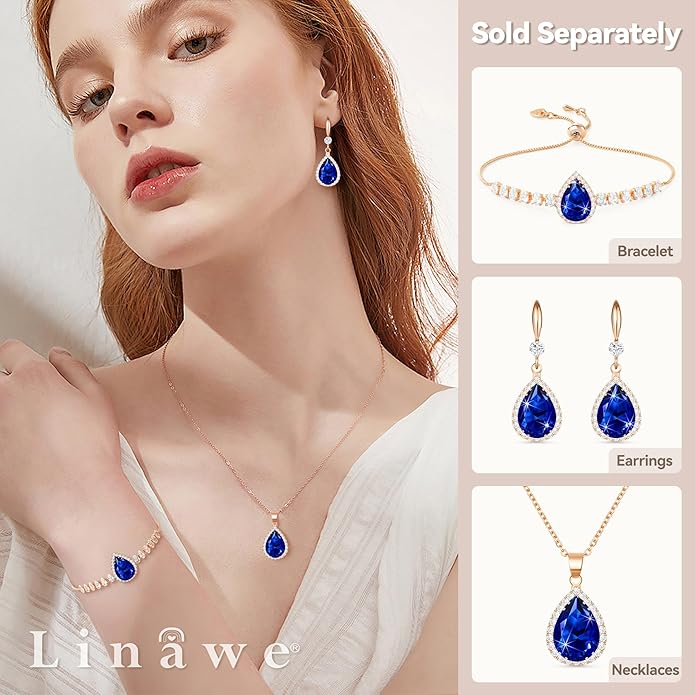Linawe Crystal Imitation Diamond Rhinestone Charm Bracelets for Women, Gold/Silver/Rose Gold Adjustable Chain Bracelet, Teardrop Birthstone Cubic Zirconia Prom Costume Wedding Jewelry