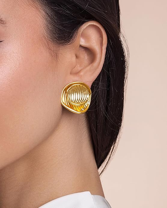 SNGIA18K Gold Plated Dangle Textured Ribbed Irregular Large Leaf Statement Earrings for Women by SNGIA, Handmade Dramatic Geometric Trendy Summer Drop Leaf Flower Jewelry Gifts, Bold Beachy Vintage Plant Fashion Drop Accessories, Vintage Nickle Free Fl...
