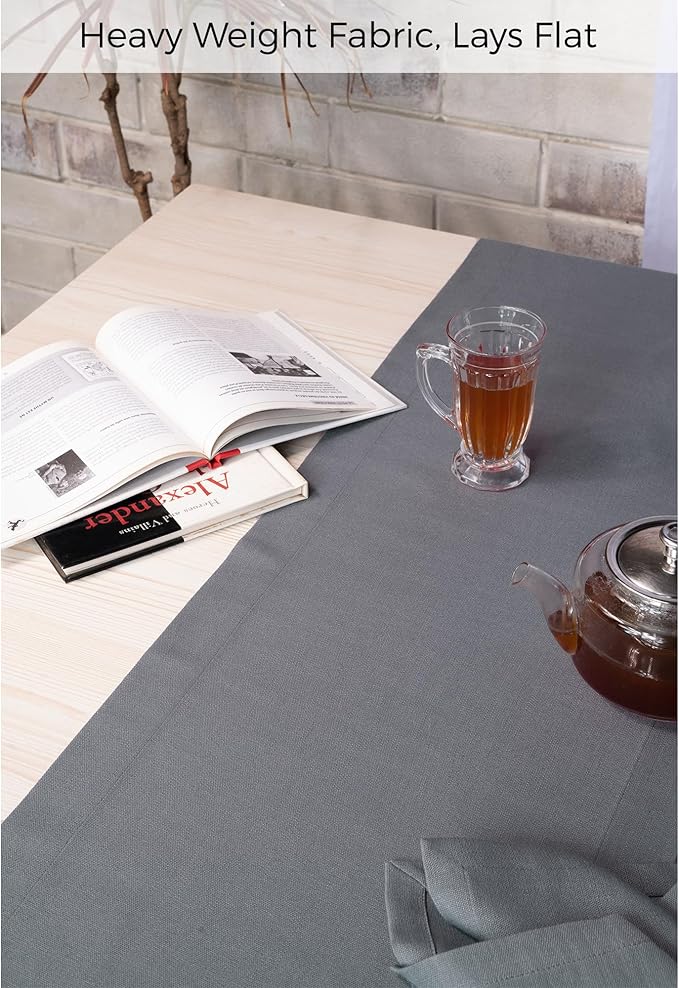 D'Moksha Homes Charcoal Grey Table Runner 14 x 108 Inch - Faux Linen Table Runner 108 Inches Long - Wrinkle Resistant, Machine Washable for Thanksgiving, Holiday - 100% Recycled Fabric
