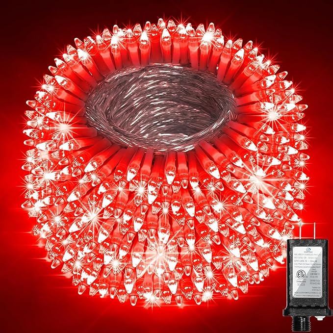 750 LED 240FT Christmas String Lights Outdoor, 12 Pro Modes and Timer Memory & Brightness, Plug in Outdoor Waterproof Clear Wire Twinkle Light for for Xmas Yard Tree Wedding Party Decor (Red)