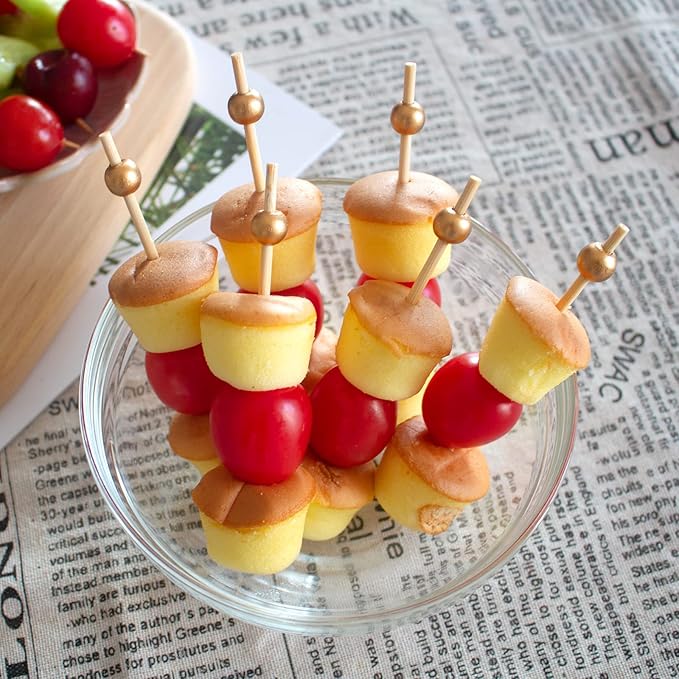 BLUE TOP Gold Pearl Cocktail Picks 4.7 Inch 200 PCS for Food Appetizer/Fruit/Cakes/Cheese/Burgers,Decorative long toothpicks for Parties,Bar,Event,Hotel,July 4th