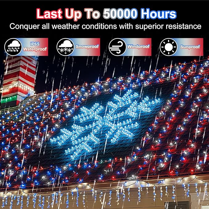 750 LED 240FT Christmas String Lights Outdoor, Christmas Light with 8 Lighting Modes& Timer & Memory, Plug in Waterproof Clear Wire Twinkle Light for for Xmas Yard Tree Party Decor Red White Blue