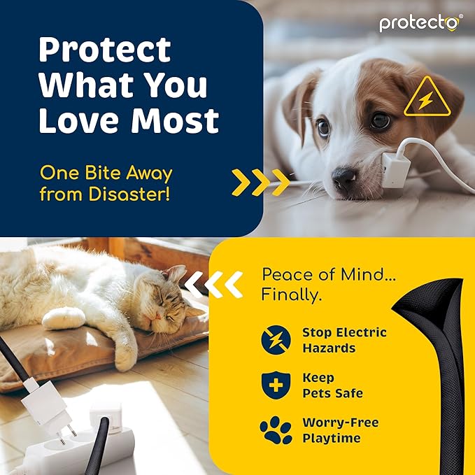 PROTECTO Heavy Duty Dog & Cat Cord Protector 10ft - Easy-to-Use Critter Cord Cover for Pet - Clear Odorless Black Color - No Chew Solution for Power, Audio & Video Wire - Tubing
