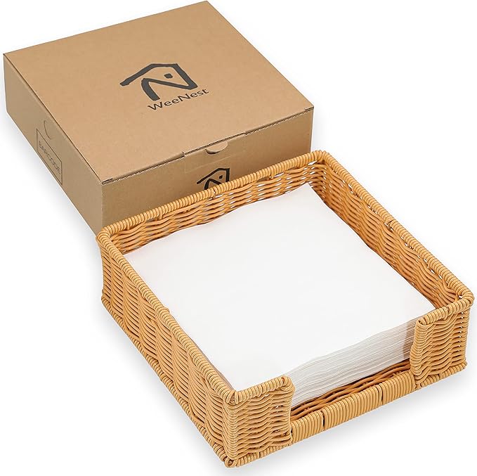 Paper Napkin Holder, Dinner Napkin Dispenser, Rustic Tissue holder, Flat Tissue Box, Resin Wicker, Light Brown