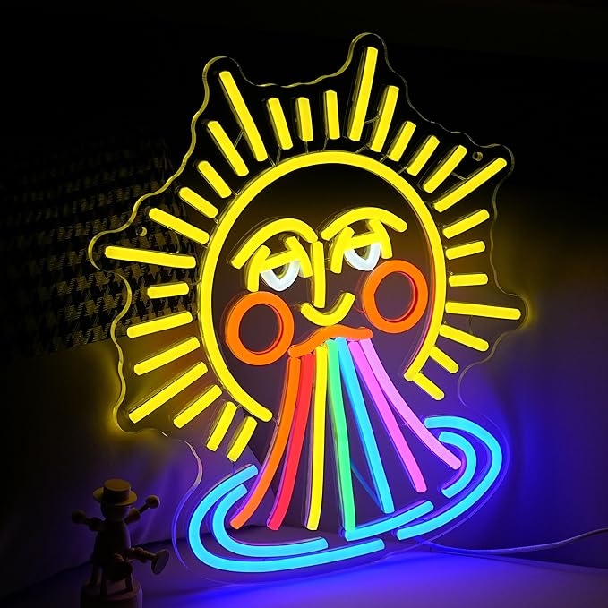 Sun Rainbow Neon Sign for Wall Decor Sun Neon Light Sunrise Light Up Sign Rainbow Led Neon Light for Bedroom Gallery Pub Party Club (14.56 * 12.59 In)