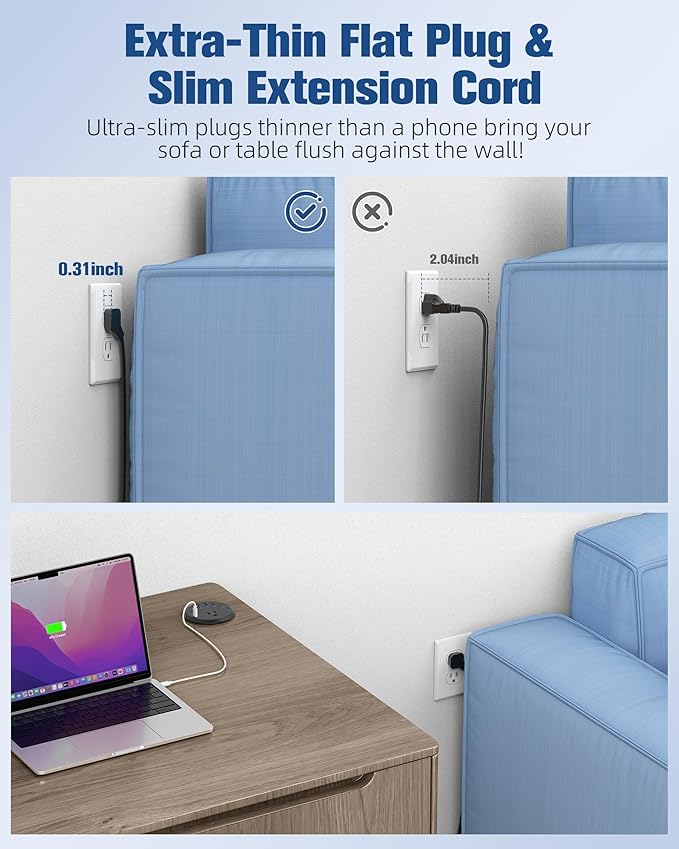 Jgstkcity 65W USB-C Hidden Desktop Power Grommet: 1 AC Outlet,8 USB Charging Ports,3'' Hole Flush Mount Pop-Up Power for Conference Tables & Nightstands (Black, 6 FT)