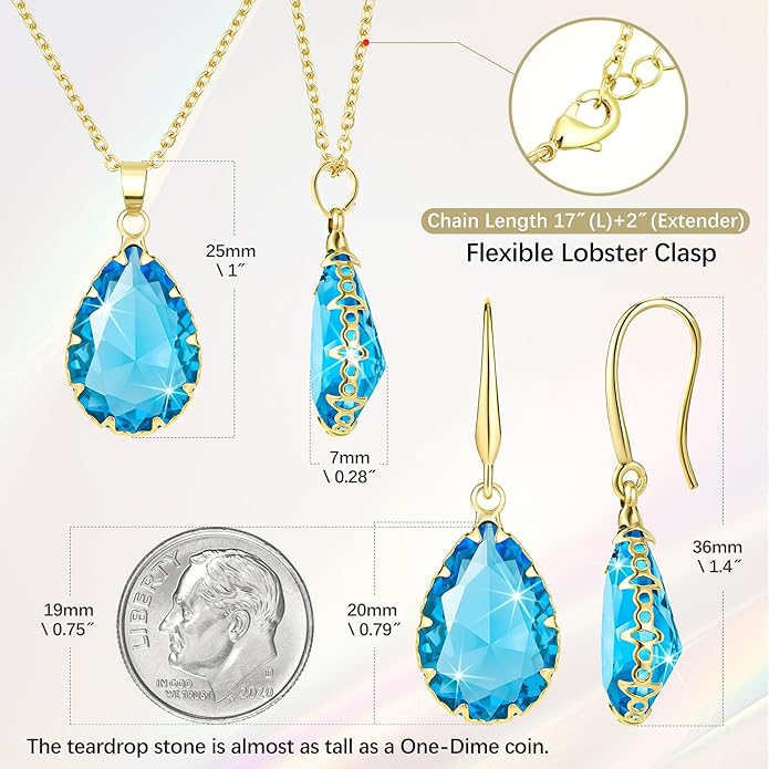 Linawe Crystal Jewelry Sets for Women, Imitation Diamond Pendant Necklace, Rhinestone Drop Dangle Earrings, Birthstone Cubic Zirconia Matching Wedding Jewelry, 14K Gold/Rose Gold/Silver Tones