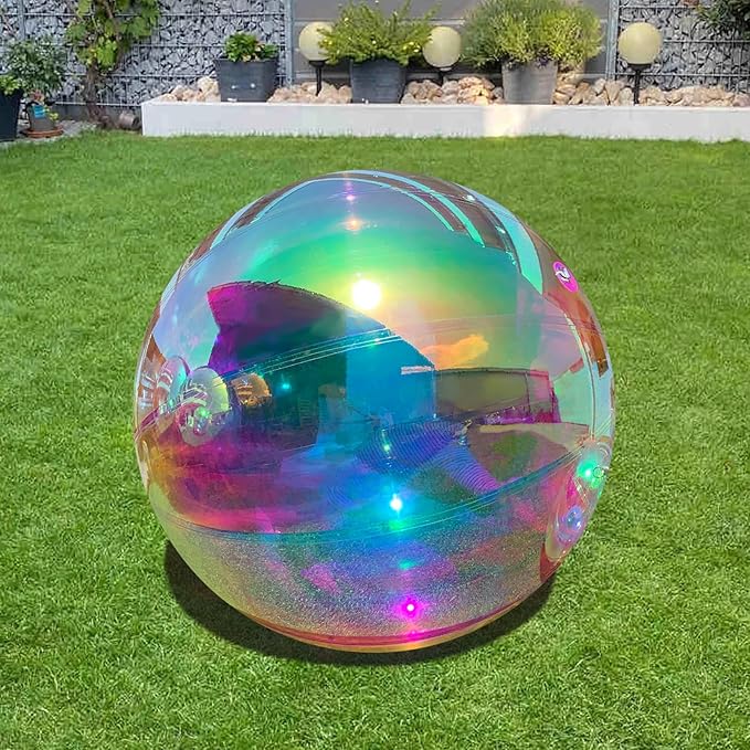 23.6in Inflatable Mirror Ball,Shiny Inflatable Ball Silver/Gold/Iridescent,PVC Hanging Large Disco Ball Decor for Party, Concerts, Stage, Wedding Decoration (1 Piece,Without Air Pump)