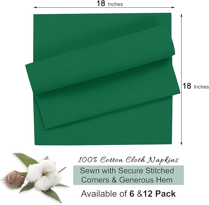 Ruvanti Cloth Napkins Set of 6, 18x18 Inches, 100% Cotton, Washable, Soft & Absorbent, Perfect for Wedding, Christmas, ‎Thanksgiving Dinners - Amazon