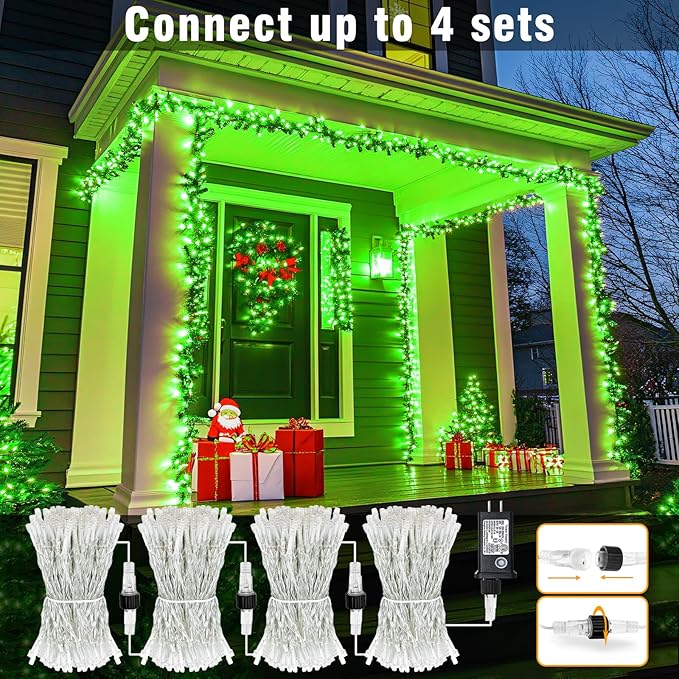 Christmas Lights Indoor, 132FT 400 LED Outdoor String Lights with 8 Modes Waterproof, Plug in Fairy Twinkle Lights Clear Wire for Home Patio House Tree Decorations