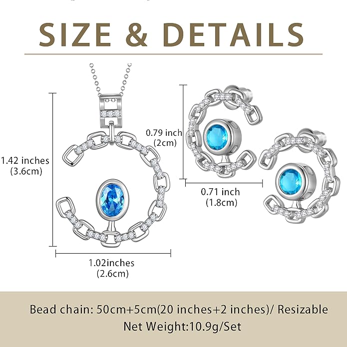 Elegant C-Shaped Crystal Necklaces/Stud Earrings Set with Birthstone Jewelry Set Silver Plated Fashion Jewelry for Women CS0003
