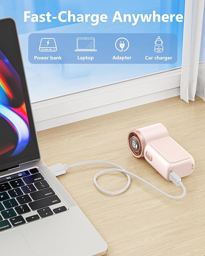 Portable Handheld Mini Fan, 6 Gear Wind, Hand Small Travel Personal Held Fans, Rechargeable Turbo Fan, Gifts for Women Men, for Camping Vacation Outdoor (pink)