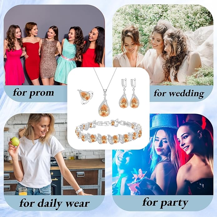 GZWHD Jewelry Set for Women CZ Earrings Necklace Ring Bracelet Set Prom Party Wedding Jewelry Gift for Mother Friend Wife