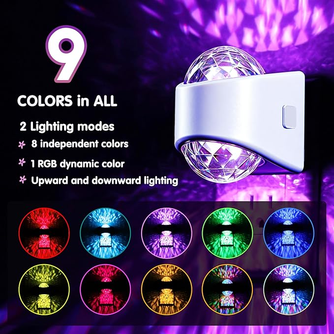 L LOHAS LED Projector Night Light,2 Pack Plug in Night Light with Light Sensor,Multi-Color Nightight for Kids Playroom Christmas Party Gift