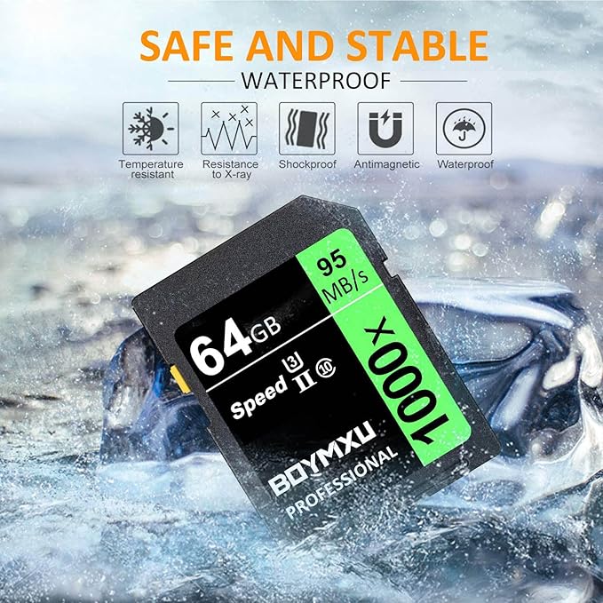 Professional 1000x UHS-I U3 64GB Memory Card - Up to 95MB/s, Compatible with Computers, Cameras & Camcorders - Green/Black