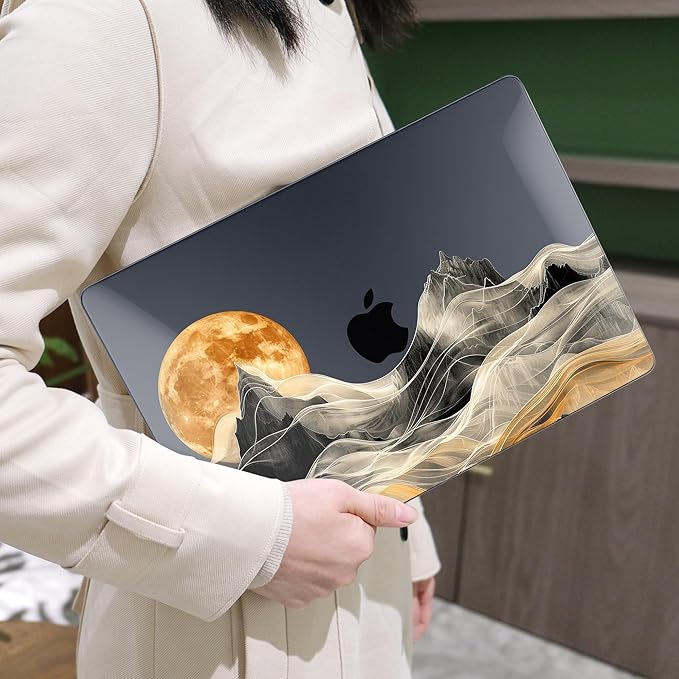 MEEgoodo for MacBook Air 13.3 inch Case 2021 2020 2019 2018 A2337 M1 A2179 A1932, Laptop Shell for MacBook Air M1 with Keyboard Webcam Cover & Trackpad Film & Type C Adapter,Mystical Full Moon