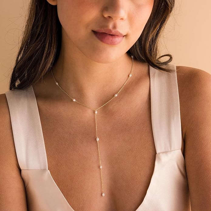 Gold Necklace for Women, Dainty Gold Long Necklaces 14k Gold Plated Prom Lariat Necklace Cute Choker Necklaces for Women Trendy Stuff Fashion Costume Gold Accessories Christmas Jewelry Gifts