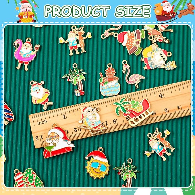 MARFOREVER 40 Pcs/20 Pairs Christmas in July Charms, Summer Christmas Enamel Charm Holiday in July Beach Hawaiian Pendants for Bracelet Necklace Earrings Making Accessories