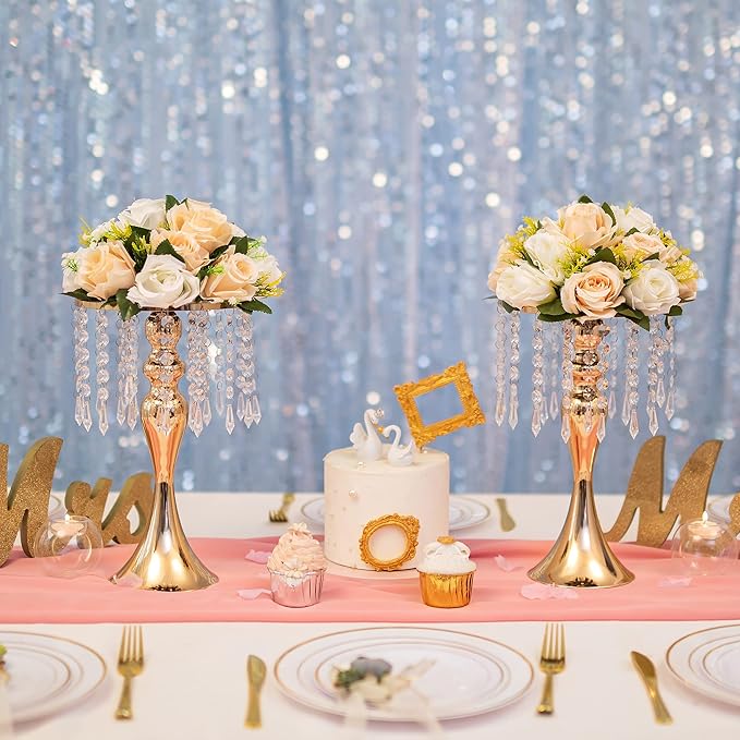 10 Pcs Gold Vases for Centerpieces, 13.8in Crystal Flower Arrangement Stand, Wedding Centerpieces for Tables, Tall Metal Flower Vase Holders for Wedding, Event, Reception, Birthday, Home Decor
