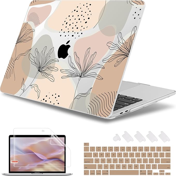 May Chen Compatible with MacBook Pro 13 inch Case 2022 2021 2020 Release Models A2338 M2 M1 A2251 A2289, Hard Hard Shell Case with Keyboard Cover for MacBook Pro 13 inch, Flowers and Leaves
