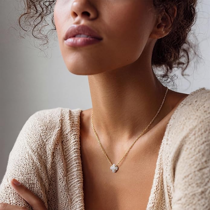 MEVECCO Dainty Gold Necklace For Women 18k Gold Plated Full CZ Pendant Necklace Handmade Necklace Jewelry Everyday Wear