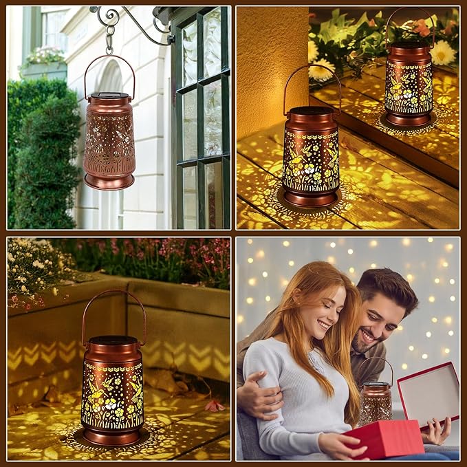 Solar Lanterns Outdoor Waterproof Gifts for Women Grandma Gifts for Mom Hummingbird Garden Decor Solar Hanging Lantern Metal for Patio Yard Festival Pathway Landscape