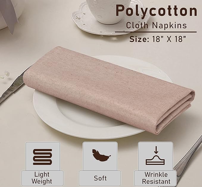 Ruvanti Cloth Napkins Set of 6, 18x18 Reusable Napkins Cloth Washable, Soft & Durable Table Napkin, Poly Cotton Fabric Dinner Napkins for Parties, Christmas, Thanksgiving, Weddings - Rust