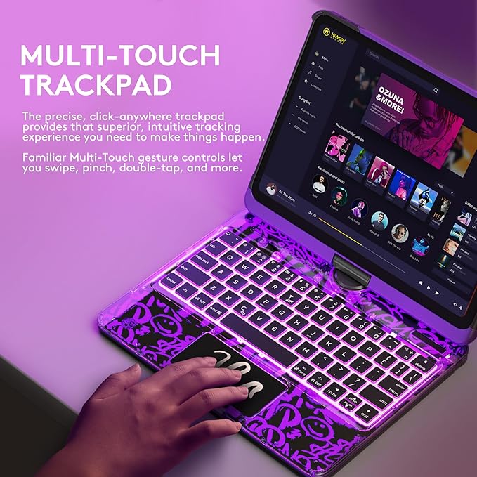GUSGU for iPad Air 11 Inch (M3/M2,2025/2024) Transperant Case with Wireless Keyboard, 7 Color Backlight, Trackpad, 360°Rotating Stand for 10.9" iPad Air 5th/4th, 11" iPad Pro 4/3/2/1 Case, Cyberpunk