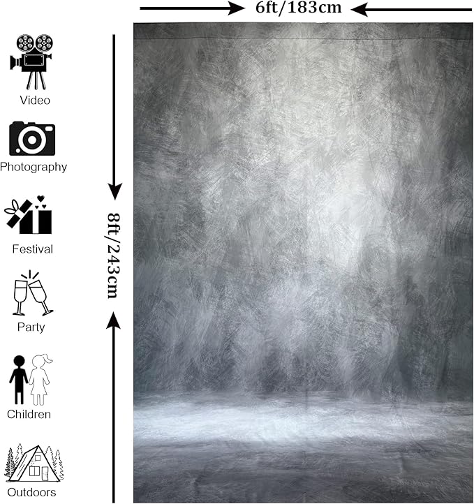 Abstract Professional Photography Backdrop for Portrait Photo Props Booth Background Photoshoot Studio with Polyester Fabric Roller Pocket on Top (6x8ft,Grey,No Stand)