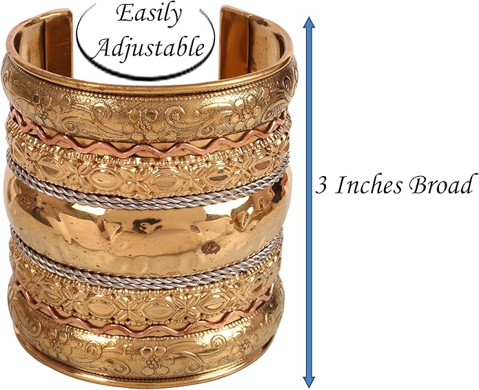Touchstone Indian Bollywood Handcrafted Slip In Easy To Wear Stylish Wrist Enhancer Designer Broad Jewelry Cuff Bracelet For Women and Men.