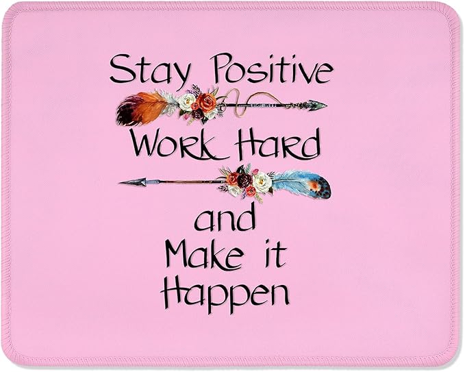 ITNRSIIET Mouse Pad with Stitched Edge Premium Textured Smooth Precise Operation Waterproof Washable Non-Slip Rubber Base Desktop Protection Mat, 10.2×8.3×0.12 inches, Inspirational Quote Pink