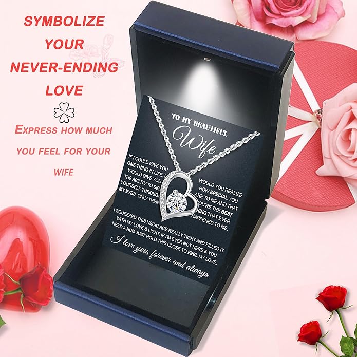 Wife Necklace From Husband To My Wife Necklace Soulmate Necklace For Women Future Wife Jewelry Birthday Christmas Valentine's gifts For Girlfriend Message Card & LED Box