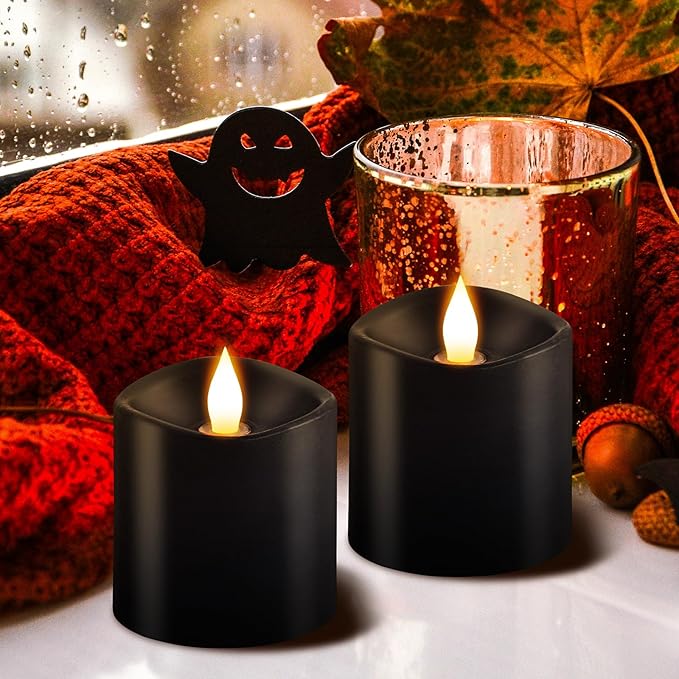 3x3 Flickering Flameless Candles Set of 3, LED Battery Candles Flickering,with Timer, 3 inch Flameless Candles with Remote,Battery Operated Candles, Holiday Home Decor for,Black