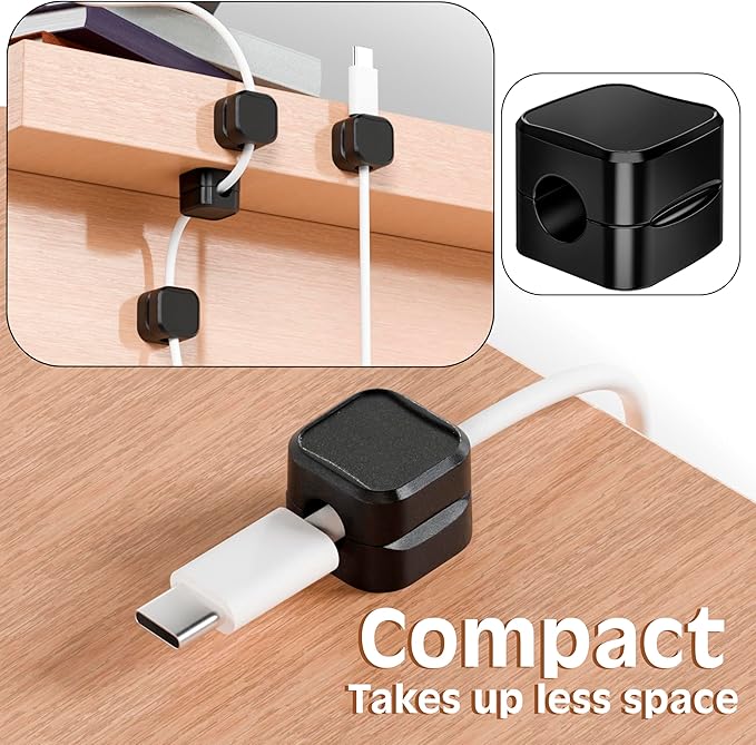SaiTech IT Pack of 6 Magnetic Cable Clips, Cord Organizer Holder, for Desk Cable Management, Adhesive Wire Keeper for Car, Office Home Desktop, Wall, Night Table