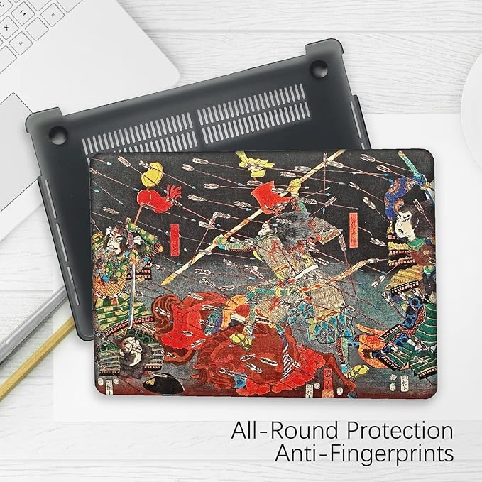 Berkin Arts Compatible with MacBook Pro 13 inch Cover, 2022-2016 Release A2289/A2251/A2338 M1 with Keyboard Cover & Screen Protector Ukiyo-e (The Kusunoki's Final Attack by Kuniyoshi)