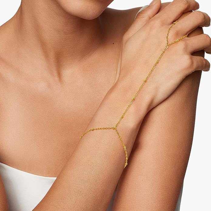 Hand Chain Bracelet, Adjustable Hand Jewelry Chain Bracelet with Ring, Trendy Gold Handchains Jewelry