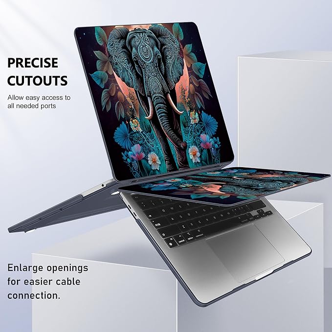 May Chen Compatible with MacBook Pro 13 inch Case 2022 2021 2020 Release Models A2338 M2 M1 A2251 A2289, Plastic Hard Shell Case for MacBook Pro 13 Inch with Touch Bar Fits Touch ID, Elephant