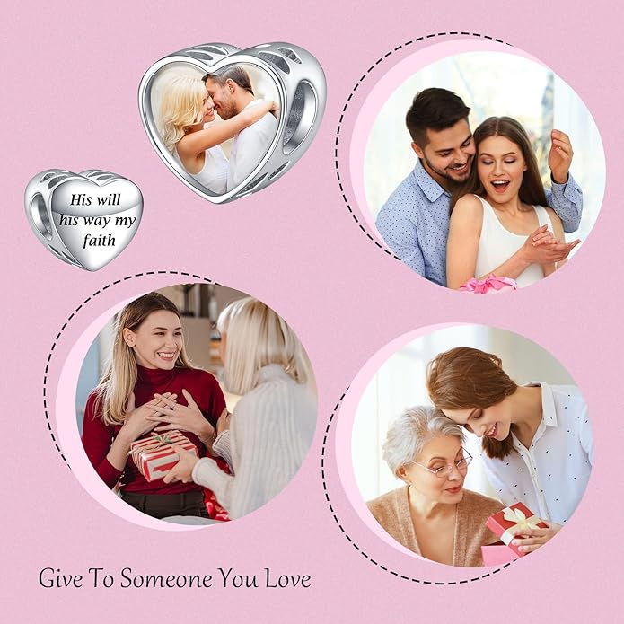 Annmors Personalized Photo Charms For Bracelets/Necklace 925 Sterling Silver Love Heart Shaped Engraved Customize Picture Gift for Birthday Mother's Day,Bead Charms Jewelry for Women