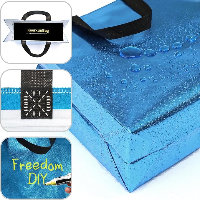 KeerxunBag 12Pcs Reusable Gift Bags（Includes Tissue Paper） Gift bag with handle Birthdays Parties Holidays Weddings Medium 13x5x11in cyan Bags