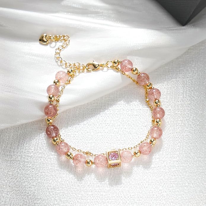 Luxury Handmade Natural Crystal Gemstone Bracelet 14K Gold-Plated Chain,Elegant Unique Jewelry for Women Gift Ready for Her Girlfriend Mother