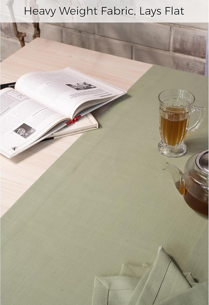 D'Moksha Homes Sage Green Table Runner 14 x 108 Inch - Faux Linen Table Runner 108 Inches Long - Wrinkle Resistant, Machine Washable for Fall, Thanksgiving, Christmas, Holiday - 100% Recycled Fabric