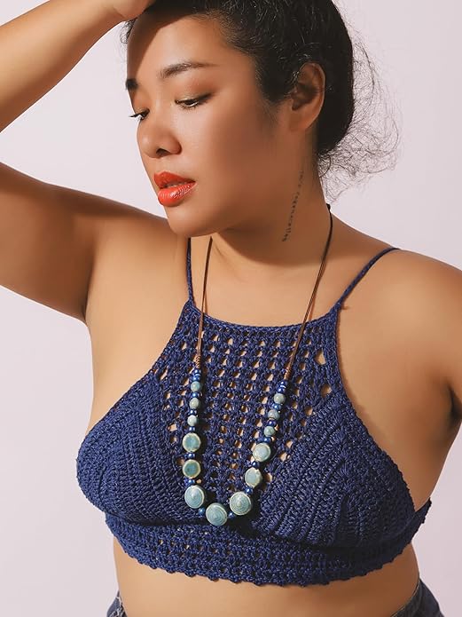 MINACHI Boho Hippie Round Ceramic Beads Strand Necklace, Vintage Bohemian Summer Beach Jewelry Gift for Women