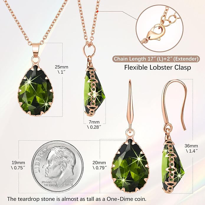 Linawe Crystal Jewelry Sets for Women, Imitation Diamond Pendant Necklace, Rhinestone Drop Dangle Earrings, Birthstone Cubic Zirconia Matching Wedding Jewelry, 14K Gold/Rose Gold/Silver Tones