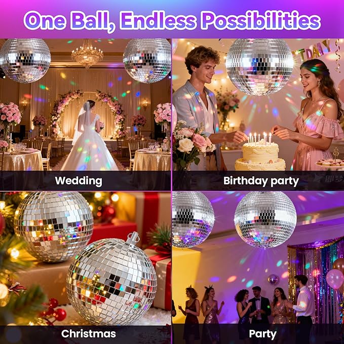 8-Inch Disco Ball 2-Pack – Silver Hanging Mirror Ball with String, Reflective Disco Ball Decorations for Weddings, Birthdays, Classrooms, Home, DIY, Indoor & Outdoor Events