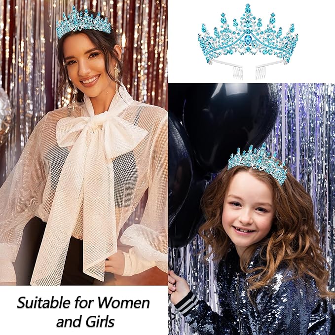 VELSCRUN Blue Crystal Birthday Tiara Crowns for Women Girls It's My Birthday Sash Queen Girls Princess Crown with Combs Happy Birth Party Decorations Mom Sisters Birth Gift Hair Accessories