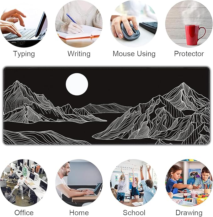 Black and White Mountain Large Mouse Pad,Gaming Keyboard Desk Pad,Extended Mouse Mat Non-Slip Rubber Base with Stitched Edges for Office Game Home XL 31.5"x11.8"