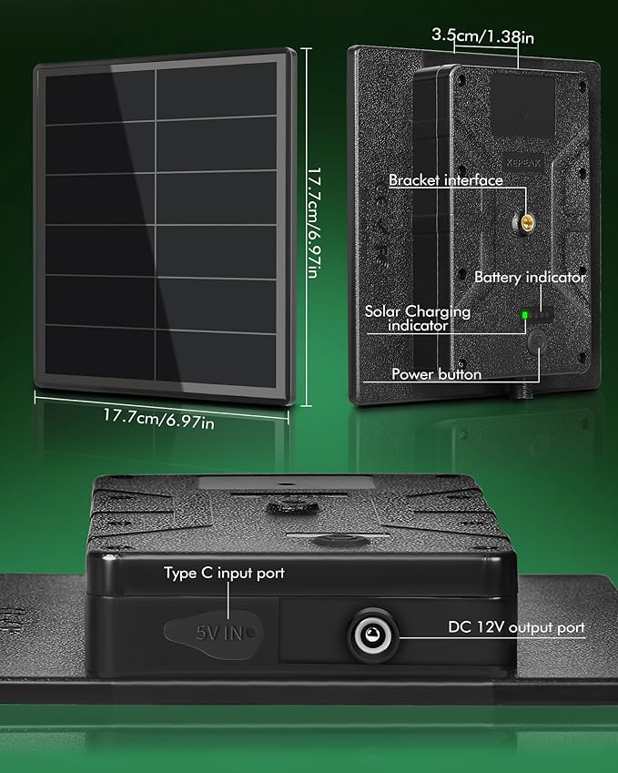 KEPEAK Solar Panel for Trail Camera - 6000mAh Battery, 12V Solar Battery Charger, Waterproof, for Outdoor 24/7 Wildlife Monitoring