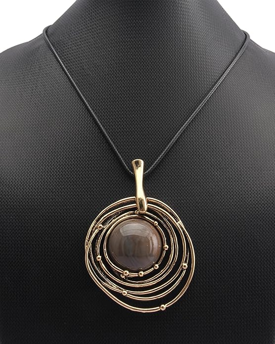 GelConnie Boho Necklaces for Women Vintage Silver Circles Long Pendant Necklace Cowgirl Sweater Necklace Adjustable Leather Choker Necklace for Women