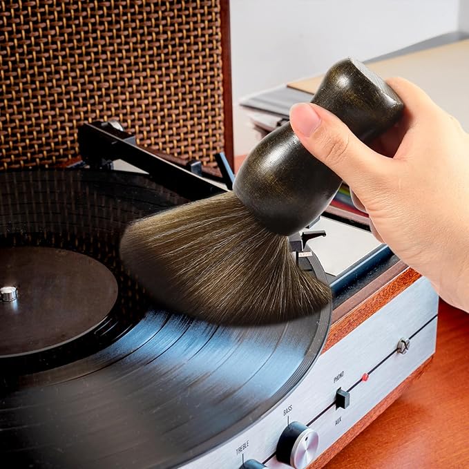 2 Pack Vinyl Turntable Wood Record Cleaning Brushes,Anti-Static Record Brush for Vinyl Albums LP CD Cartridge/Camera Lens/Computer Screen/Keyboard/Character Models