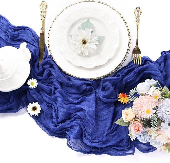 6 Pack Royal Blue Cheesecloth Table Runner 10FT Boho Cheese Cloths Gauze Fabric Table Runners 120 Inch Rustic Sheer for Wedding Birthday Party Baby Shower Centerpiece Home Decorations